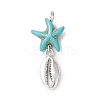 7Pcs 7 Styles Dyed Synthetic Turquoise Starfish & Alloy Sea Animals Pendants PALLOY-JF03752-01-3
