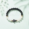 Natural White Jade & Synthetic Turquoise(Dyed) Stretch Bracelet with Cross BJEW-JB08295-01-2