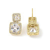 Square Brass Pave Clear Cubic Zirconia Stud Earrings EJEW-L285-003G-2