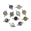 Natural Mixed Gemstone Chip 304 Stainless Steel Flat Round Connector Charms KK-P300-30P-1