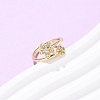 Flower Brass Micro Pave Cubic Zirconia Cuff Rings for Women RJEW-L334-01G-1