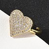 Heart Brass Micro Pave Cubic Zirconia Cuff Rings for Women RJEW-A069-12G-02-3