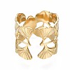 304 Stainless Steel Ginkgo Leaf Wrap Open Cuff Ring X-RJEW-T023-28G-2