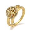 Flat Round with Tree of Life Brass Micro Pave Clear Cubic Zirconia Double Rings RJEW-Z050-23G-2