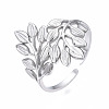 Non-Tarnish 304 Stainless Steel Leaf Open Cuff Ring RJEW-T023-56P-3