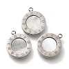 304 Stainless Steel Pave Natural Shell Flat Round Charms STAS-S148-02P-1