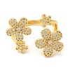 Flower Brass Micro Pave Clear Cubic Zirconia Open Cuff Rings RJEW-U008-33G-2