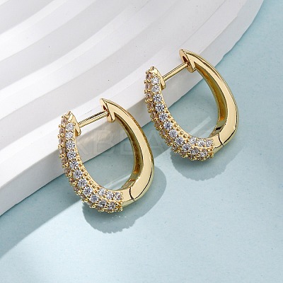 Oval Brass Micro Pave Clear Cubic Zirconia Hoop Earrings EJEW-G458-01G-1