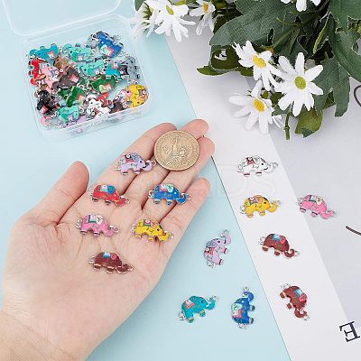 56Pcs 14 Colors Zinc Alloy with Enamel Elephant Connector Charms FIND-CA0005-18-1