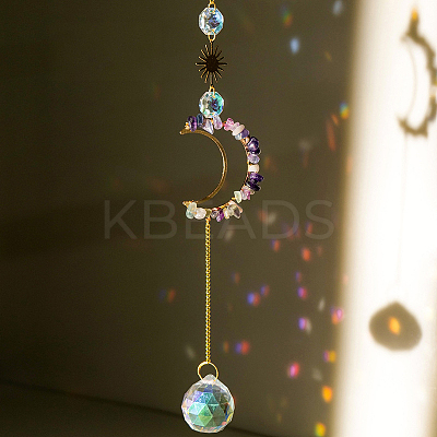 Natural Fluorite Chip Moon Pendant Hanging Ornaments G-PW0007-092G-1