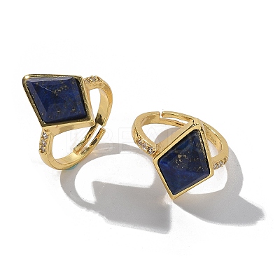 Rhombus Natural Lapis Lazuli Finger Rings RJEW-B113-01G-02-1