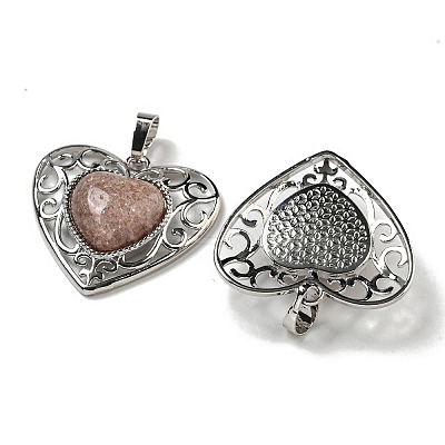 Natural Strawberry Quartz Peach Love Heart Pendants G-G158-01S-1
