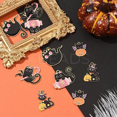 10Pcs 5 Styles Halloween Theme Rack Plating Alloy Enamel Pendants ENAM-YW0006-21-1