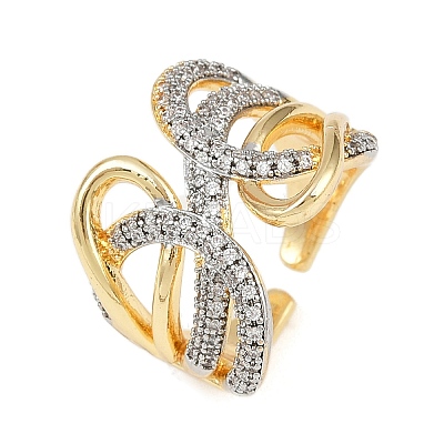 Brass Micro Pave Cubic Zirconia Adjustable Open Cuff Rings RJEW-C140-17G-1