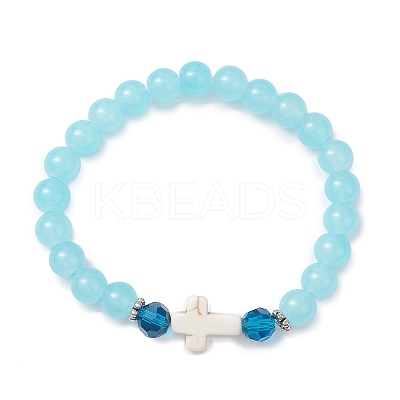 Round Spray Painted Imitation Jade Glass Beads Stretch Bracelets for Women BJEW-JB12881-01-1