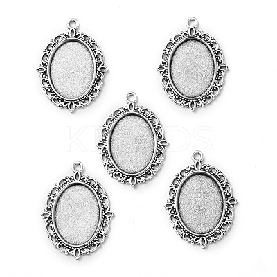 Tibetan Style Antique Silver Alloy Flat Oval Pendant Cabochon Settings X-TIBEP-M022-19AS-1