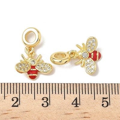 Brass Pave Clear Cubic Zirconia Bee European Dangle Charms KK-K293-73G-1