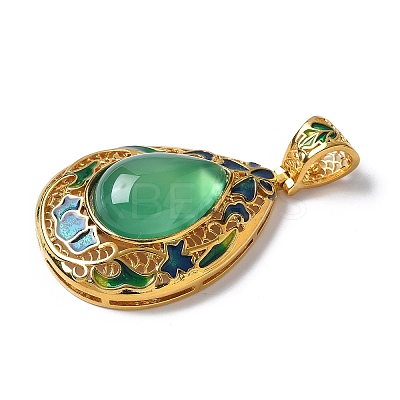 Natural Green Onyx Agate(Dyed & Heated) Teardrop Pendants KK-K399-18D-03-1