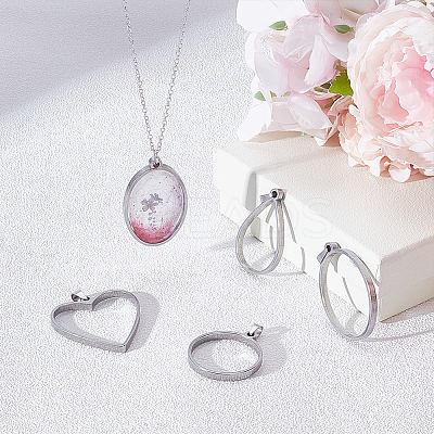 24Pcs 4 Style 304 Stainless Steel Open Back Bezel Pendants PALLOY-UN00029-1