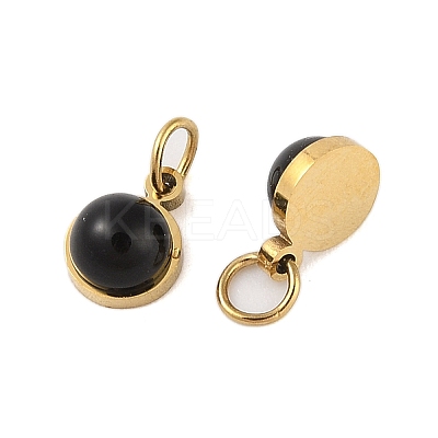 Ion Plating(IP) Natural Black Onyx(Dyed & Heated) Half Round Charms with Jump Ring STAS-A097-05G-10-1