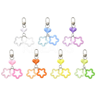 7Pcs 7 Colors Star & Heart Resin Pendant Decorations HJEW-SP0001-28-1