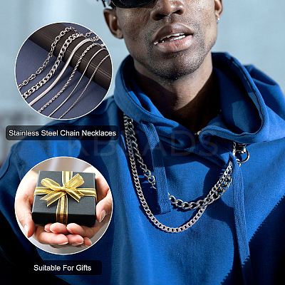 6Pcs 6 Styles Stainless Steel Cable & Snake & Rope & Box Chain Necklaces Set for Men Women NJEW-TA0001-14-1