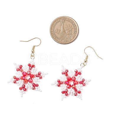 304 Stainless Steel Glass Seed Beads Snowflake Dangle Earrings EJEW-MZ00537-03-1