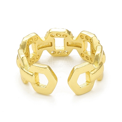 Clear Cubic Zirconia Hollow Out Octagon Open Cuff Ring RJEW-C047-01G-1