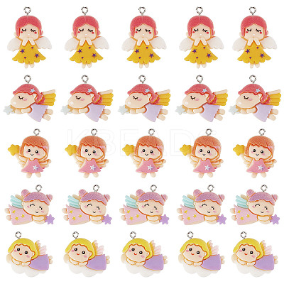 30Pcs 5 Style Opaque Resin Pendants RESI-SC0002-46-1
