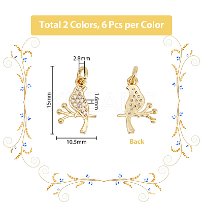 12Pcs 2 Colors Brass Micro Pave Clear Cubic Zirconia Charms FIND-DC0003-27-1