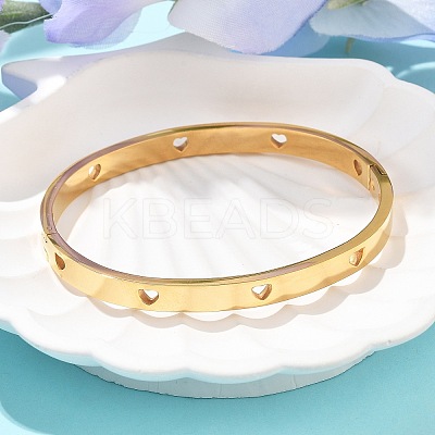 Hollow Heart 304 Stainless Steel Bangles for Women BJEW-Z092-11G-1