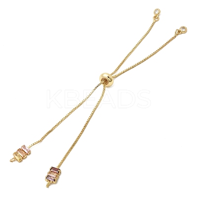 Brass Pave Random Color Cubic Zirconia Box Chain Slider Bracelet Making MAK-K024-02G-01-1