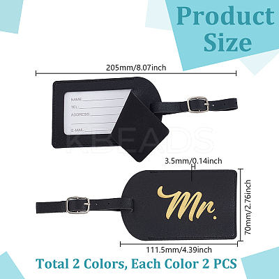 4Pcs 2 Colors PU Leather Luggage Tag AJEW-GA0008-53-1