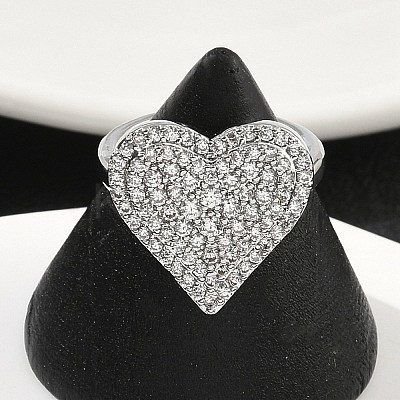 Heart Brass Micro Pave Cubic Zirconia Cuff Rings for Women RJEW-A069-12P-02-1