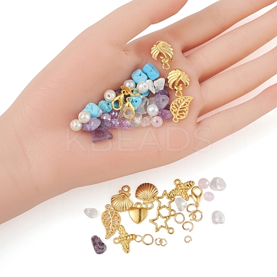 DIY Mixed Stone Chip & Glass Beads Jewelry Set Making Kit DIY-FS0002-34-1