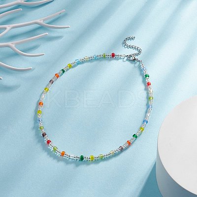 Glass Seed Beaded Necklace for Women NJEW-JN04276-1