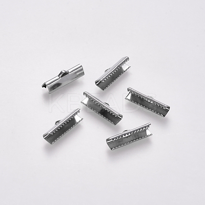 Non-Tarnish 304 Stainless Steel Ribbon Crimp Ends X-STAS-S112-001F-P-1