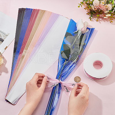 210Pcs 7 Colors Plastic Flower Bouquets Wrapping Packaging AJEW-CP0005-28-1