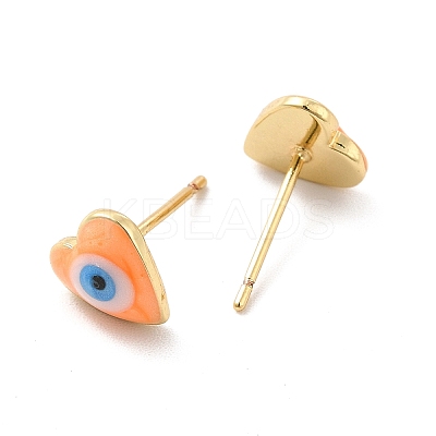 Enamel Heart with Evil Eye Stud Earrings EJEW-P210-05G-02-1