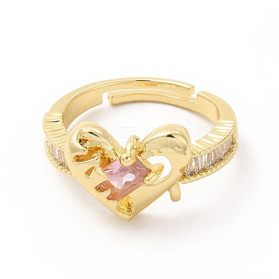 Pink Cubic Zirconia Heart Adjustable Ring KK-A180-49G-1
