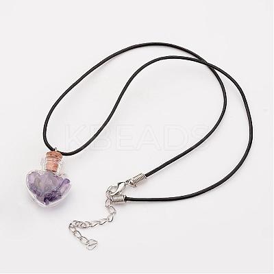 Glass Wishing Bottle Leather Cord Pendant Necklaces NJEW-JN01616-1