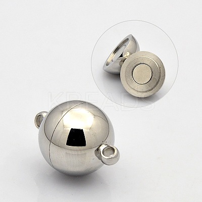 Tarnish Resistant Round 304 Stainless Steel Magnetic Clasps with Loops STAS-N014-01-16mm-1