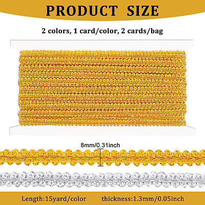 2 Cards 2 Colors Metallic Polyester Lace Trim OCOR-FG0001-39-1