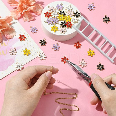 30Pcs 6 Colors Flower Alloy Enamel Pendants ENAM-CJ0006-22-1