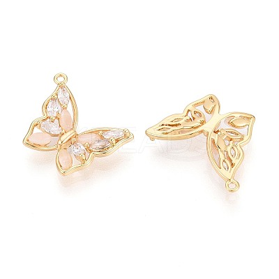 Brass Pave Clear Cubic Zirconia and Cat's Eye Pendants KK-T074-122G-1