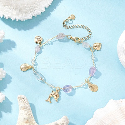 Natural Amethyst Link Bracelets for Women BJEW-JB12116-02-1