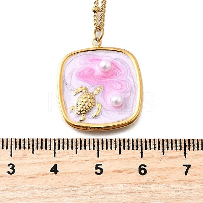 Summer Beach 304 Stainless Steel Lavender Enamel Pendant Necklaces for Women NJEW-U043-01A-G-1