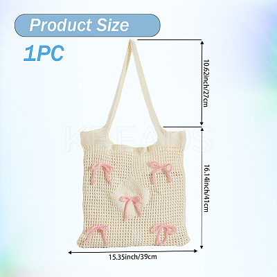Polyester Bowknot Knitted Shoulder Bags for Women AJEW-WH20816-075A-1