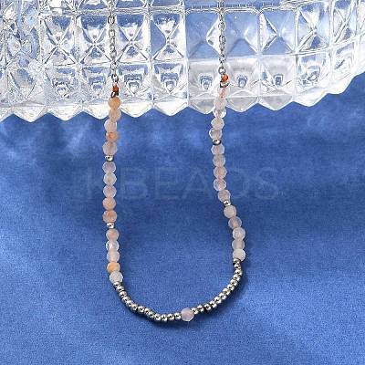 Faceted Round Natural Sunstone Beaded Necklaces NJEW-A045-05P-1