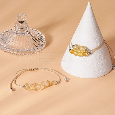 3Pcs 3 Style Natural Citrine Braided Bead Bracelets Set BJEW-JB09334-06-1